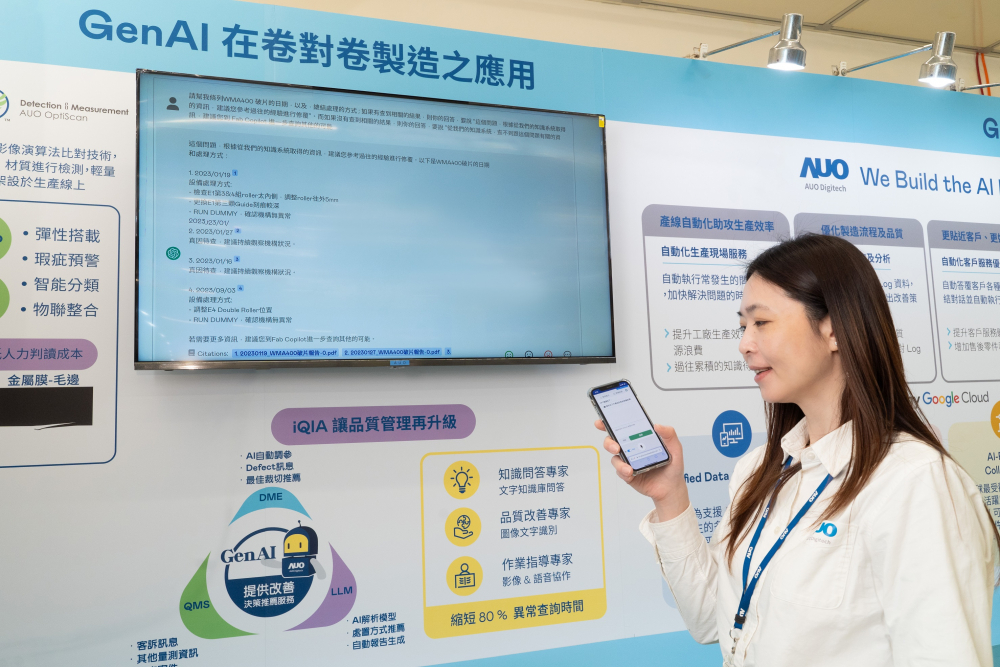 友達數位積極發展數智化轉型，透過AI落地應用優化製造流程，革新人力、生產效率與設備維護效益，圖為「智慧品質推升助手-iQIA」（Intelligent quality improve assistant）應用情境，協助品質管理再升級